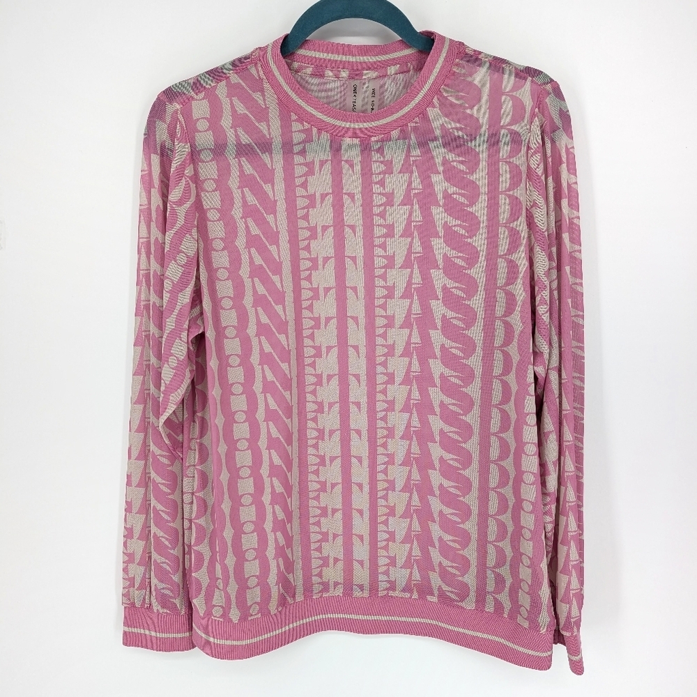 One Teaspoon On Repeat Mesh Long Sleeve Top Pink White XS Sheer - Picture 4 of 7